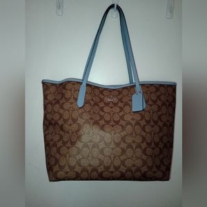 Coach City Tote in Signature Canvas Bag Purse Like New light blue straps 5696